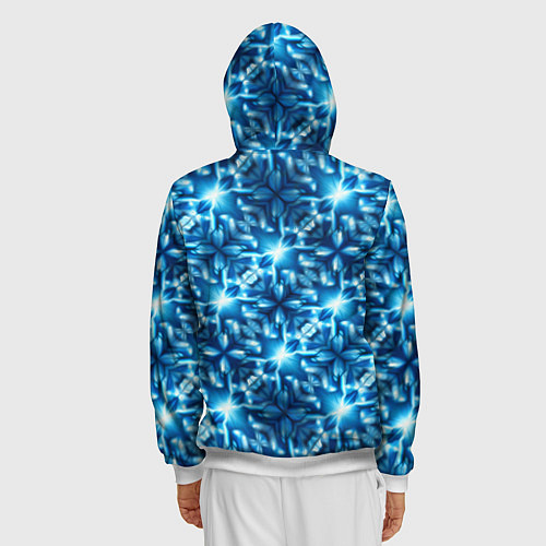 Мужская толстовка на молнии Светящиеся голубые цветы / 3D-Белый – фото 4