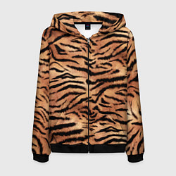 Толстовка 3D на молнии мужская Полосатая шкура тигра, цвет: 3D-черный