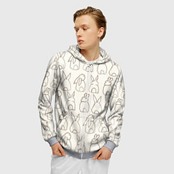 Толстовка 3D на молнии мужская Хвостики зайчиков - паттерн на молочном, цвет: 3D-меланж — фото 2