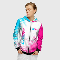 Толстовка 3D на молнии мужская Chery neon gradient style: надпись, символ, цвет: 3D-черный — фото 2