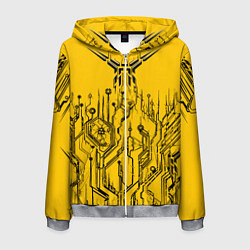 Толстовка 3D на молнии мужская Киберпанк Yellow-Black, цвет: 3D-меланж