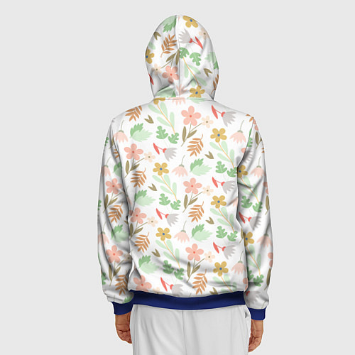 Мужская толстовка на молнии Листики цветочки / 3D-Синий – фото 4