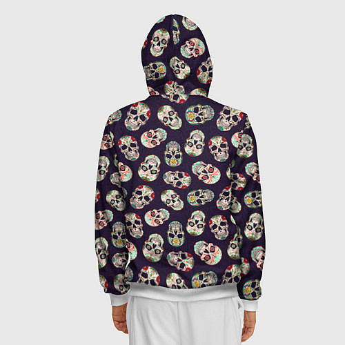 Мужская толстовка на молнии Узор с черепами Pattern with skulls / 3D-Белый – фото 4