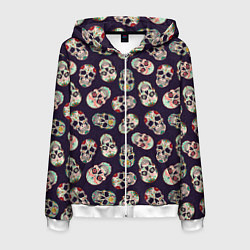 Толстовка 3D на молнии мужская Узор с черепами Pattern with skulls, цвет: 3D-белый