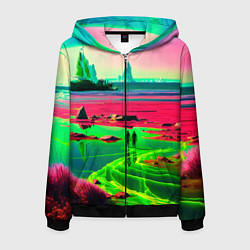 Толстовка 3D на молнии мужская Кислотный мир, цвет: 3D-черный