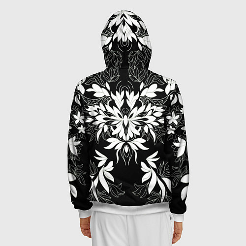 Мужская толстовка на молнии Цветы орнамент чб / 3D-Белый – фото 4
