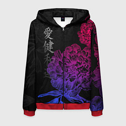 Мужская толстовка на молнии Neon flowers - japanese art