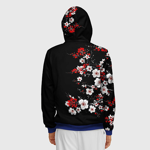 Мужская толстовка на молнии Белая и красная сакура - цветение / 3D-Синий – фото 4