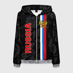 Толстовка 3D на молнии мужская Russia black style, цвет: 3D-меланж
