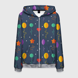 Толстовка 3D на молнии мужская Праздничные шарики, цвет: 3D-меланж