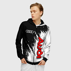 Толстовка 3D на молнии мужская Ауди - белые потертости, цвет: 3D-черный — фото 2