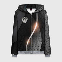 Толстовка 3D на молнии мужская Герб России на темном фоне, цвет: 3D-меланж