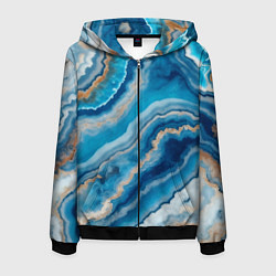 Толстовка 3D на молнии мужская Текстура голубого океанического агата, цвет: 3D-черный