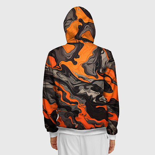 Мужская толстовка на молнии Оранжево-черный камуфляж / 3D-Белый – фото 4