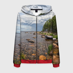 Толстовка 3D на молнии мужская Лодка на Ладоге, цвет: 3D-красный