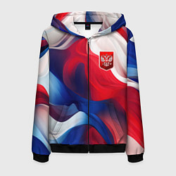 Толстовка 3D на молнии мужская Красный герб России, цвет: 3D-черный