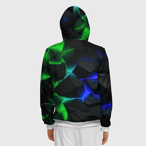 Мужская толстовка на молнии Синие и зеленые плиты / 3D-Белый – фото 4