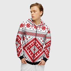 Толстовка 3D на молнии мужская Удмуртская роспись, цвет: 3D-черный — фото 2