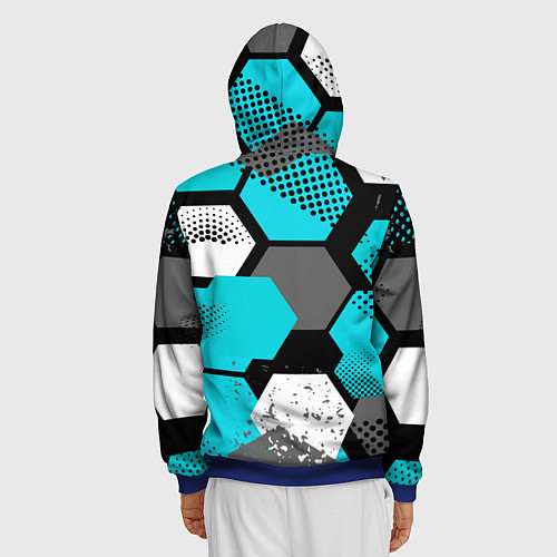Мужская толстовка на молнии Шестиугольники абстрактный фон / 3D-Синий – фото 4