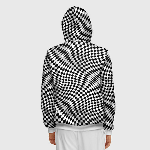 Мужская толстовка на молнии Черно-белая шахматная иллюзия / 3D-Белый – фото 4