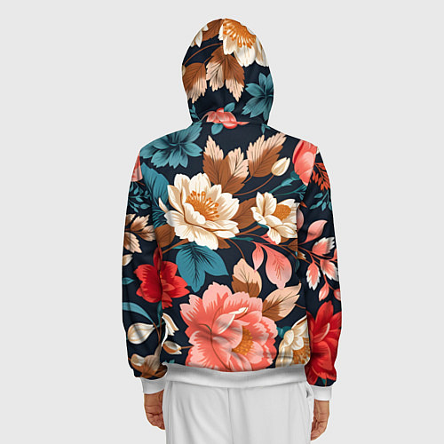 Мужская толстовка на молнии Летние цветы - паттерн / 3D-Белый – фото 4