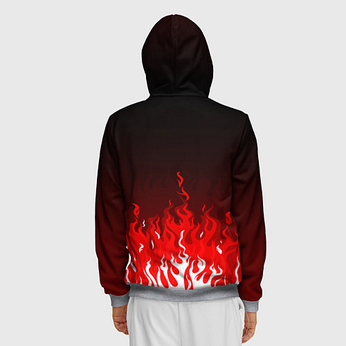 Мужская толстовка на молнии Герб РФ - красное пламя / 3D-Меланж – фото 4