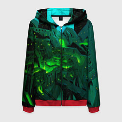 Толстовка 3D на молнии мужская Зелёный город, цвет: 3D-красный