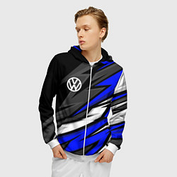 Толстовка 3D на молнии мужская Volkswagen - Синяя абстракция, цвет: 3D-белый — фото 2