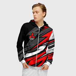 Толстовка 3D на молнии мужская Митсубиси - красный спортивный, цвет: 3D-белый — фото 2