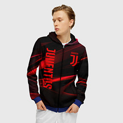 Толстовка 3D на молнии мужская Juventus black red logo, цвет: 3D-синий — фото 2