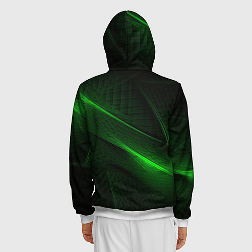 Мужская толстовка на молнии Green neon lines / 3D-Белый – фото 4