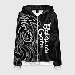 Толстовка 3D на молнии мужская Балдурс гейт 3 - черный дракон, цвет: 3D-белый