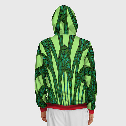 Мужская толстовка на молнии Зеленый растительный мотив / 3D-Красный – фото 4