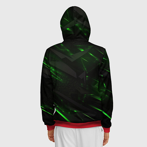 Мужская толстовка на молнии Dark black green abstract / 3D-Красный – фото 4