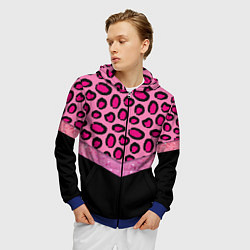Толстовка 3D на молнии мужская Розовый леопард и блестки принт, цвет: 3D-синий — фото 2