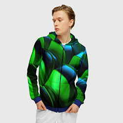 Толстовка 3D на молнии мужская Зеленые абстрактные элементы, цвет: 3D-синий — фото 2
