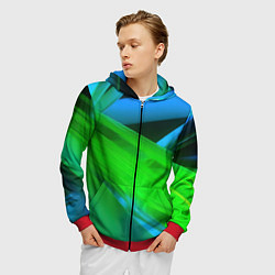 Толстовка 3D на молнии мужская Blue green abstract, цвет: 3D-красный — фото 2