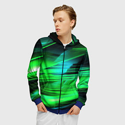 Толстовка 3D на молнии мужская Green light background, цвет: 3D-синий — фото 2