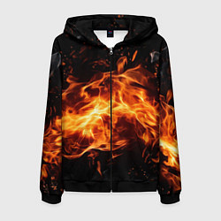 Толстовка 3D на молнии мужская Огненная текстура, цвет: 3D-черный
