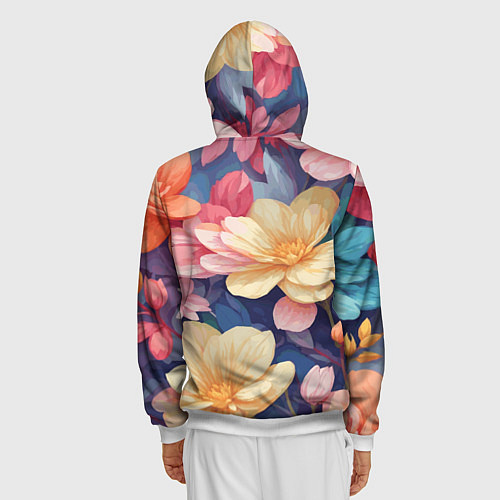 Мужская толстовка на молнии Водянная лилия лотосы кувшинки / 3D-Белый – фото 4
