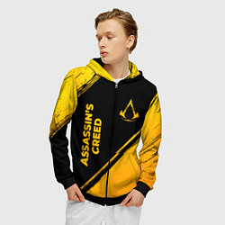 Толстовка 3D на молнии мужская Assassins Creed - gold gradient: надпись, символ, цвет: 3D-черный — фото 2