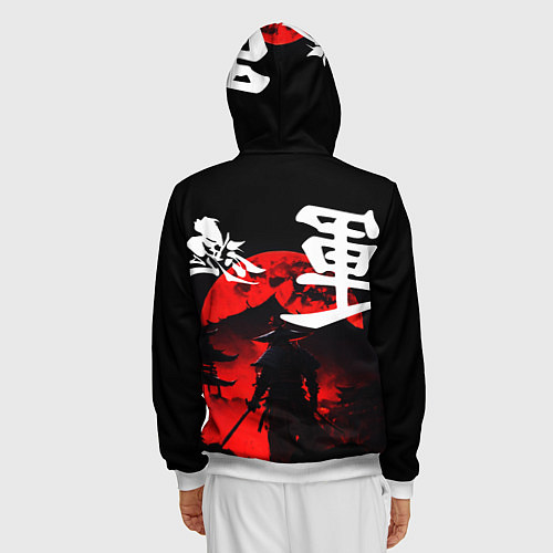 Мужская толстовка на молнии Японский самурай и красная луна / 3D-Белый – фото 4