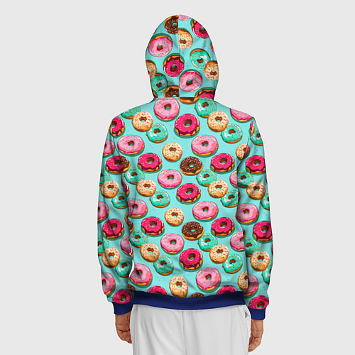 Мужская толстовка на молнии Разноцветные пончики паттерн / 3D-Синий – фото 4