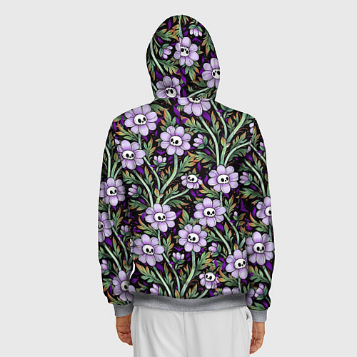 Мужская толстовка на молнии Цветы с черепами / 3D-Меланж – фото 4
