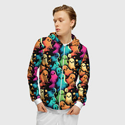 Толстовка 3D на молнии мужская Паттерн с разноцветными приведениями, цвет: 3D-белый — фото 2