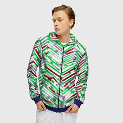 Толстовка 3D на молнии мужская Новогодние линии зелёный и красный, цвет: 3D-синий — фото 2