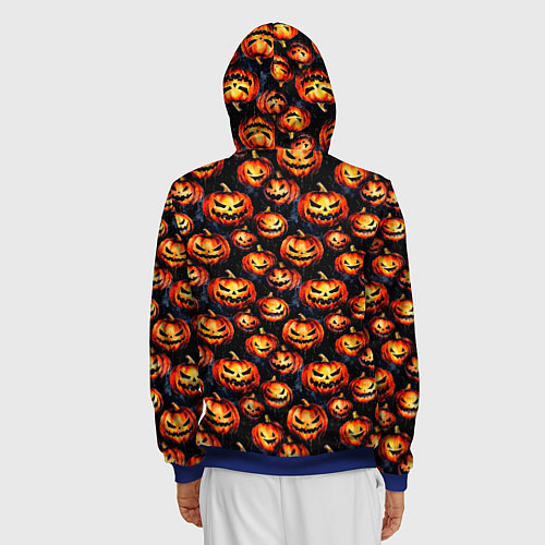 Мужская толстовка на молнии Весёлые тыквы на Хеллоуин паттерн / 3D-Синий – фото 4