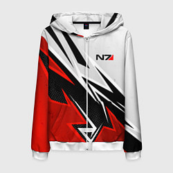 Толстовка 3D на молнии мужская N7 mass effect - white and red, цвет: 3D-белый