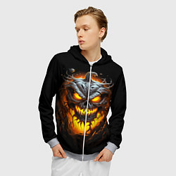 Толстовка 3D на молнии мужская Halloween - зловещая тыква, цвет: 3D-меланж — фото 2