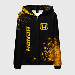 Толстовка 3D на молнии мужская Honda - gold gradient: надпись, символ, цвет: 3D-черный